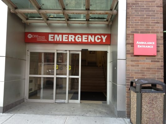 Photo of University Hospital of Brooklyn - Brooklyn, NY, US. Entrance to the ER