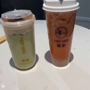 Tan-Cha - Uji Green Milk Tea + Strawberry Green Tea - Bubble Tea Near Me - Doraville, Georgia