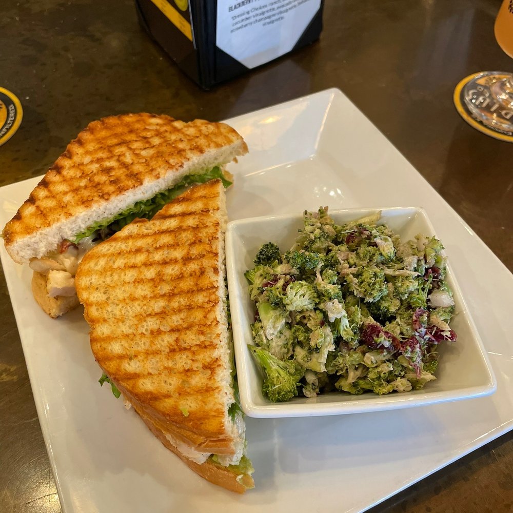 Radius Brewing Company - Chicken Bacon Avocado Sandwich and side of broccoli salad - Breweries Near Me - Emporia, Kansas Radius Brewing Company - Chicken Bacon Avocado Sandwich and side of broccoli salad - Breweries Near Me - Emporia, Kansas