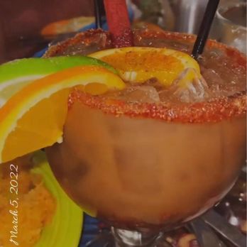 El Rincon Zacatecano - Tamarindo margarita with a tajin rim and tamarindo candy stick! - Mexican Near Me - Manchester, New Hampshire