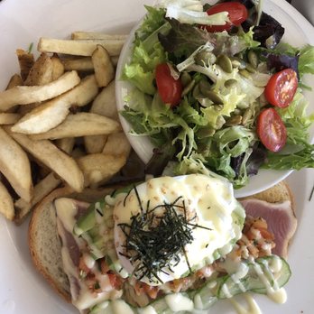 Breakfast Table - The ahi Open sandwich with half order of fries and salad - Breakfast & Brunch Near Me - Vancouver, British Columbia Breakfast Table - The ahi Open sandwich with half order of fries and salad - Breakfast & Brunch Near Me - Vancouver, British Columbia