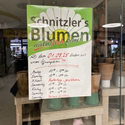 Schnitzler's Blumen - Mittwochs geschlossen. Neue Öffnungszeiten.
