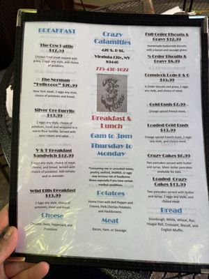 Menu photo 5 Crazy Calamities Virginia City, NV