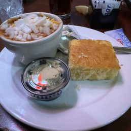 Chili and cornbread with honey butter. Chili and cornbread with honey butter.