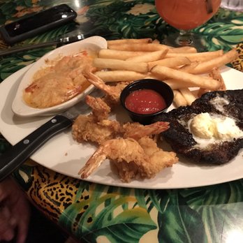 Rainforest Cafe - Flat Iron Steak Combo with fried shrimp - American Near Me - San Antonio, Texas Rainforest Cafe - Flat Iron Steak Combo with fried shrimp - American Near Me - San Antonio, Texas