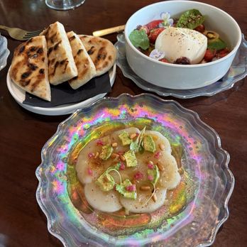 L'Ardente - ANTIPASTI: Burrata (top) & Capesante (bottom) Hokkaido Scallop, Yuzu, Brown Butter, Avocado, Pine Nuts - Italian Near Me - Washington, DC, District of Columbia L'Ardente - ANTIPASTI: Burrata (top) & Capesante (bottom) Hokkaido Scallop, Yuzu, Brown Butter, Avocado, Pine Nuts - Italian Near Me - Washington, DC, District of Columbia