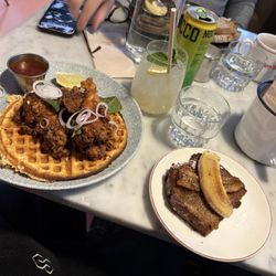 Greasy spoon - Chicken and waffles with banana bread