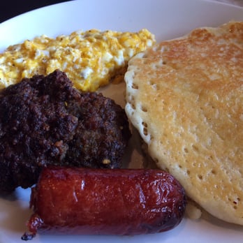 Hunter's Cafe - Scrambled eggs, patty sausage, link sausage and pancakes! Amazing! - Breakfast & Brunch Near Me - Jackson, Georgia