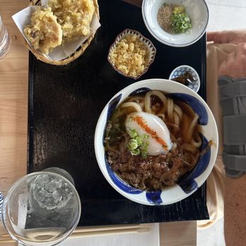 Zaru - Beef udon with poached egg and tempura mushrooms. - Japanese Near Me - Orlando, Florida Zaru - Beef udon with poached egg and tempura mushrooms. - Japanese Near Me - Orlando, Florida