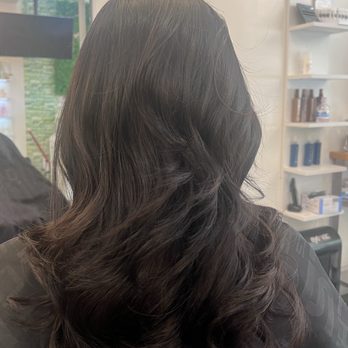 Bella on villa salon - Recolored a single color, added layers & definition - finished style with curls - Hair Salons Near Me - Mountain View, California Bella on villa salon - Recolored a single color, added layers & definition - finished style with curls - Hair Salons Near Me - Mountain View, California