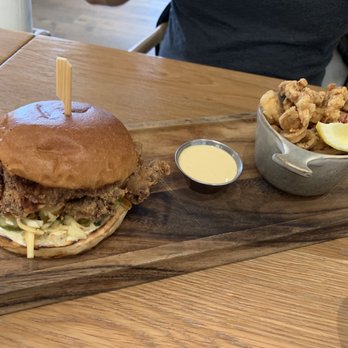 Honey Salt - Torino fry Buttermilk fried chicken burger Dessert: brookie (forgot to take picture) - Canadian (New) Near Me - Vancouver, British Columbia