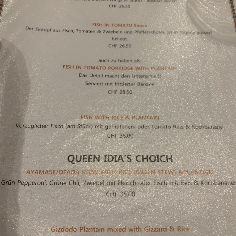 Queen Idia - Main menu - African Near Me - Zürich, ZH