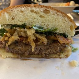 This is half of my  Roasted garlic and cheeseburger. The crispy onion straws took the burger up a notch.