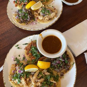 Loru’s Cafe - Taco Tuesday specials. 1 pork, 1 steak and 2 chicken on each plate with spicy sauce on the side. - Breakfast & Brunch Near Me - Camarillo, California