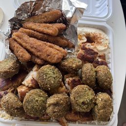 Chicken Kebob Plate and Falafel Chicken Kebob Plate and Falafel