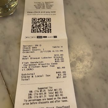 Turner's Seafood - Salem - Receipt - Seafood Near Me - Salem, Massachusetts Turner's Seafood - Salem - Receipt - Seafood Near Me - Salem, Massachusetts