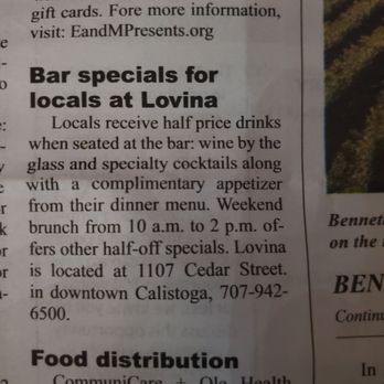 Lovina - Opportunities for locals - New American Near Me - Calistoga, California Lovina - Opportunities for locals - New American Near Me - Calistoga, California