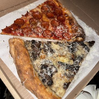 Miami Slice - PEPPERONI PROPER red sauce, mozzarella, pepp, hot honey  MUSHROOM TRUFFLE truffle cream, mozzarella, mushroom medley - Pizza Near Me - Miami, Florida