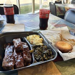 Rib Shack - Ribs, collard greens, potato salad, corn bread