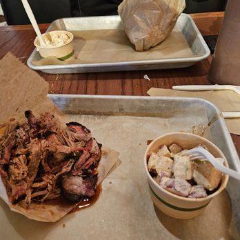 B.T.'s Smokehouse - Pulled pork and a side potato salad - Barbeque Near Me - Sturbridge, Massachusetts B.T.'s Smokehouse - Pulled pork and a side potato salad - Barbeque Near Me - Sturbridge, Massachusetts