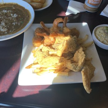 Dons Seafood- Hammond - Catfish and 1/2 Shrimp and 1/2 Catfish.  Sweet corn grits Chicken And Andouille Gumbo - Seafood Near Me - Hammond, Louisiana