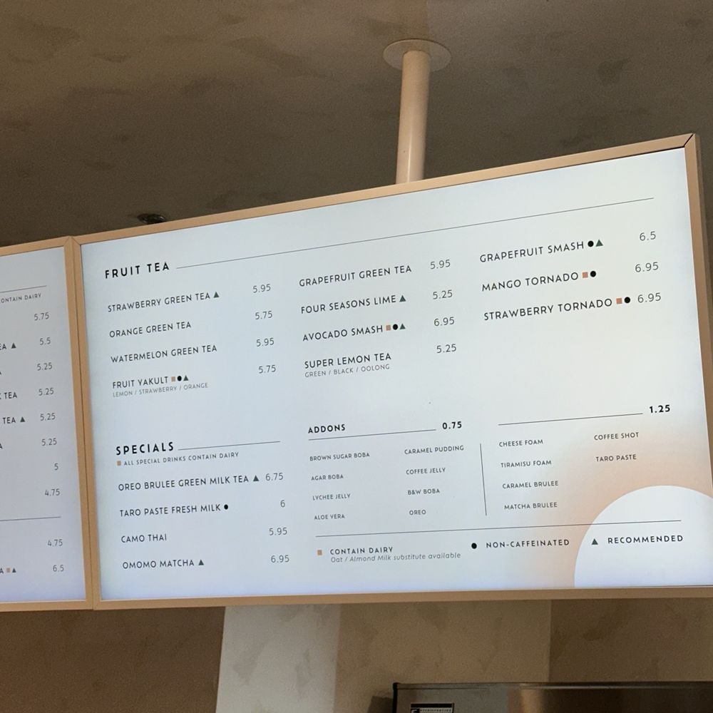 OMOMO Tea Shoppe  - Part of their Menu - Bubble Tea Near Me - Brea, California