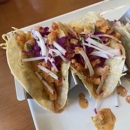 Shrimp tacos with a spicy cream sauce