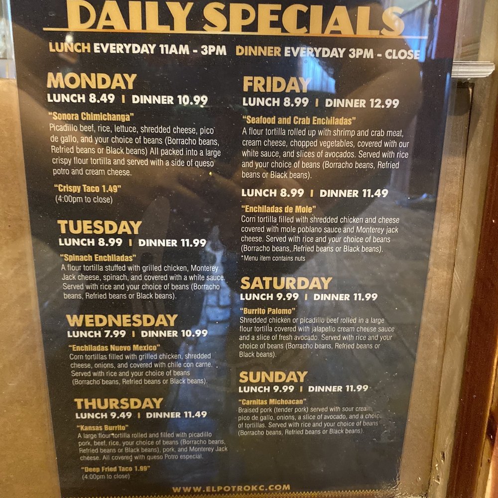 El Potro - Daily specials menu - Mexican Near Me - Lee's Summit, Missouri El Potro - Daily specials menu - Mexican Near Me - Lee's Summit, Missouri