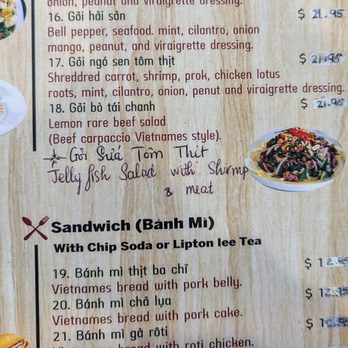 Á Dông Phở & Coffee - 2025 November - salad and sandwich menu - Noodles Near Me - San Jose, California