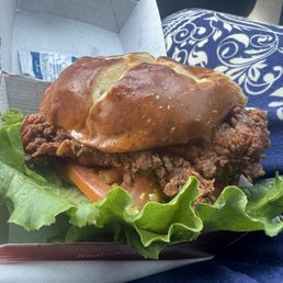 Pretzel bun with Spicy Chicken Sandwich Deluxe Meal Pretzel bun with Spicy Chicken Sandwich Deluxe Meal