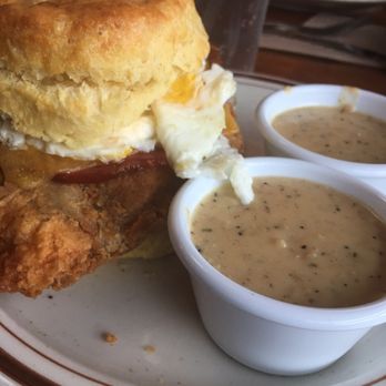 Pine State Biscuits - Reggie Deluxe with gravy on the side - Southern Near Me - Portland, Oregon Pine State Biscuits - Reggie Deluxe with gravy on the side - Southern Near Me - Portland, Oregon