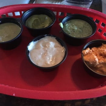 BOCA by Chef Maria Mazon - The salsas today, from left: jalapeno, cilantro, can't remember (!), coconut, goat cheese.  Great stuff!! - Mexican Near Me - Tucson, Arizona