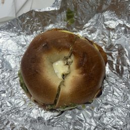 breakfast sandy on a plain bagel with egg, american cheese, sausage, hash brown, and avocado! Amazing and came out hot.