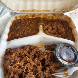 Porkbusters BBQ - KC style pulled pork with 2x baked beans. Delicious!!