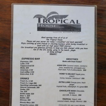 Tropical House - Breakfast drink menu - Jan 2020 - Seafood Near Me - Sayulita, NAY Tropical House - Breakfast drink menu - Jan 2020 - Seafood Near Me - Sayulita, NAY