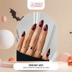 Rose Nails - Kreepin' it real with eerie elegance and a touch of shimmer. Schedule your appointment today!