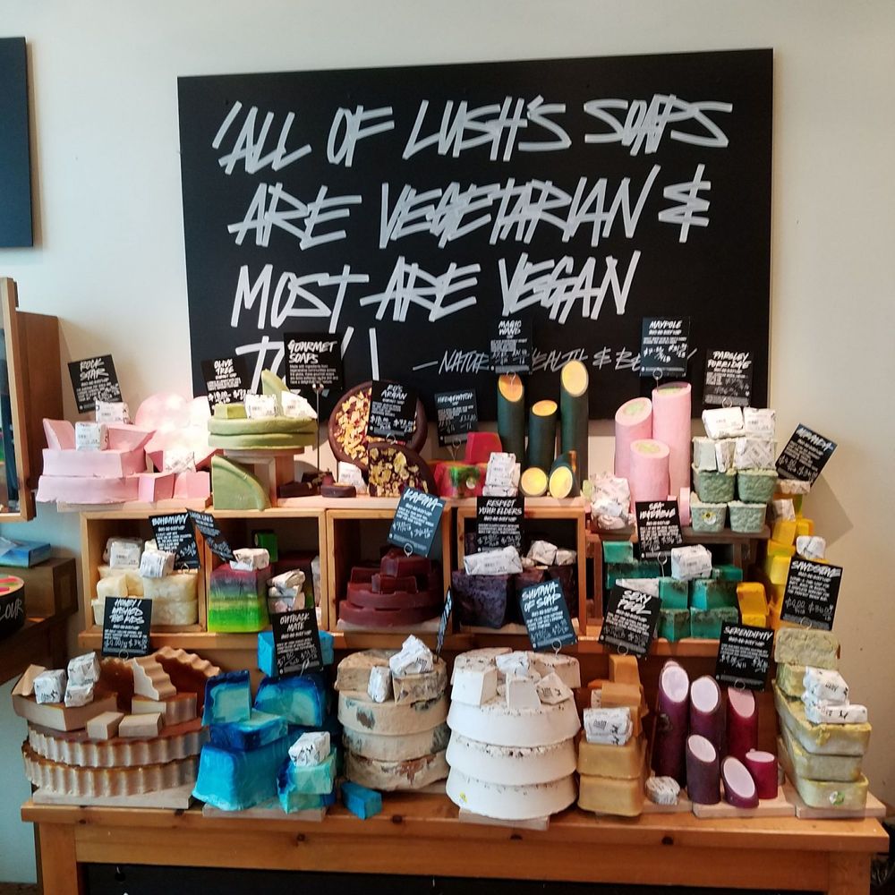 Lush - Totally cool table! Plenty of products on here! - Cosmetics & Beauty Supply Near Me - Towson, Maryland Lush - Totally cool table! Plenty of products on here! - Cosmetics & Beauty Supply Near Me - Towson, Maryland