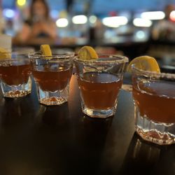 Beyond Billiards - Makeshift raspberry lemon drops. The bartender didn't know how to make raspberry lemon drop shots???