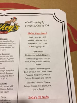 Menu photo 3 Mikey's Pizza Springfield, OH
