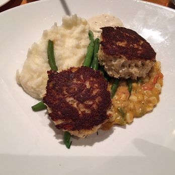 Soby's - Crab Cakes, Sweet Corn Maque Choux, Mashed Potatoes, Haricot Verts, Rémoulade - New American Near Me - Greenville, South Carolina