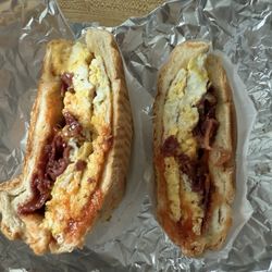 New York Style Deli - Turkey bacon, egg and cheese with SPK on a roll