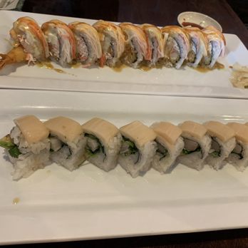 Edohana Sushi - Temptation roll (shrimp tempura) and an anaconda roll (yellow tail)  I share with someone and we split it - Sushi Bars Near Me - Irving, Texas