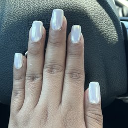 $70 Builder gel Milky white chrome Inspo pic towards the end Going to get it fixed at another salon and I'll post update! $70 Builder gel Milky white chrome Inspo pic towards the end Going to get it fixed at another salon and I'll post update!