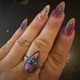 Acrylic, air brushed, gel polish, isolated chrome design. My favorite set of nails ever! Acrylic, air brushed, gel polish, isolated chrome design. My favorite set of nails ever!