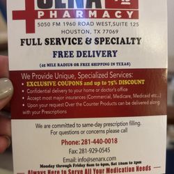 Sena Rx Pharmacy - Card with info.