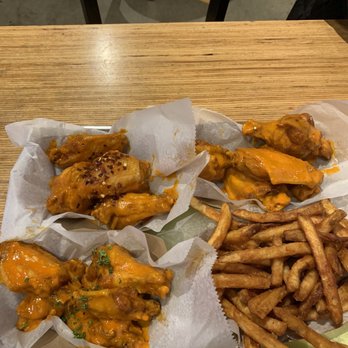 Fire Wings - Top left: fire, too right: original, bottom left: buffalo stampede, bottom right: seasoned fries regular size - Chicken Wings Near Me - Brea, California Fire Wings - Top left: fire, too right: original, bottom left: buffalo stampede, bottom right: seasoned fries regular size - Chicken Wings Near Me - Brea, California