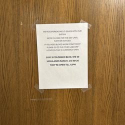 Labcorp - Sign stating there is an IT Issue and they  are closed for the day