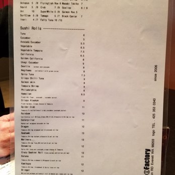 Wasabi Factory - Back of menu. - Japanese Near Me - Everett, Washington Wasabi Factory - Back of menu. - Japanese Near Me - Everett, Washington