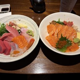 Premium chirashi bowl and salmon ikura bowl