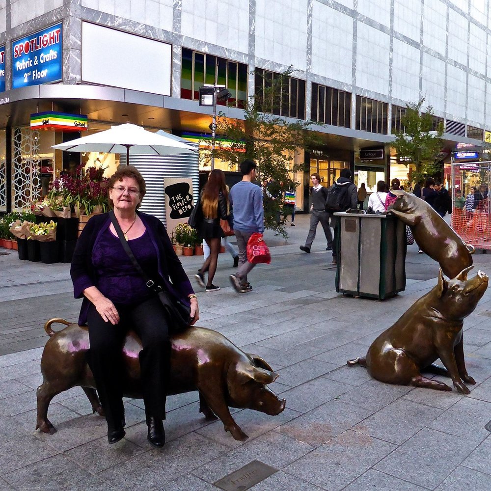 The Mall's Pigs - Me sitting on Truffle - Local Flavor Near Me - Adelaide, SA